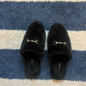 Ann Taylor Weekend Collection Horsebit Fuzzy Slide Flat